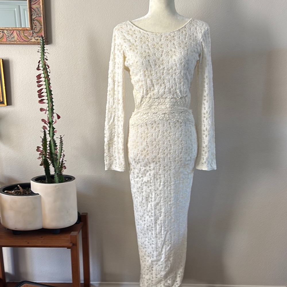 Free People X White Lace Knit Long Sleeve Maci Dress